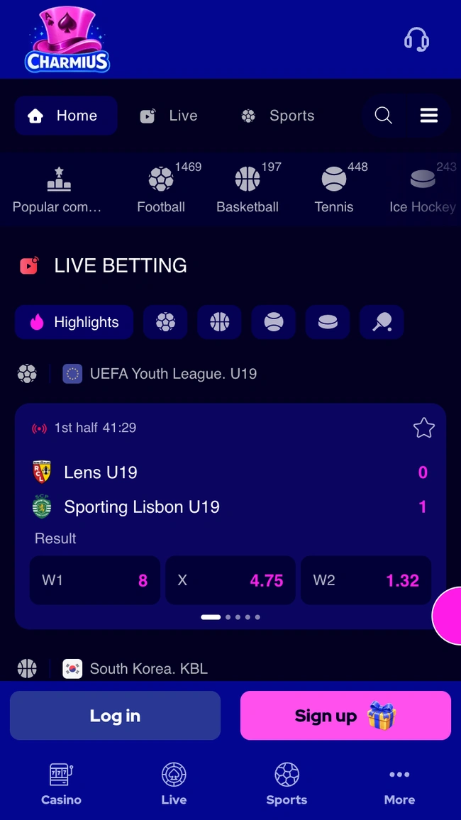 Le scommesse live di Charmius da smartphone, con una partita della UEFA Youth League