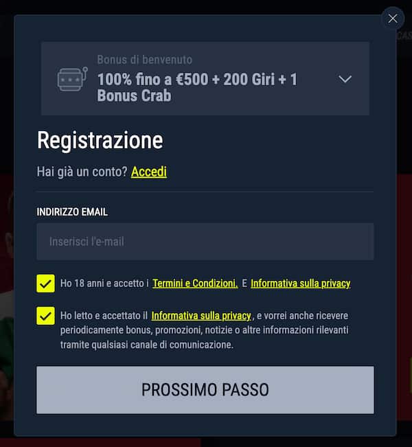 Modulo di registrazione Rabona Casino